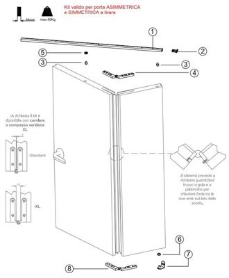 KIT PER PORTA PIEGHEVOLE ASIMMETRICA MM 825 ARGENTO