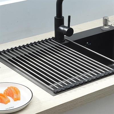 SCOLAPIATTI DA APPOGGIO PIEGHEVOLE 43*35 ACCIAIO INOX NERO