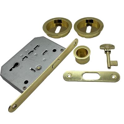 KIT TONDO CON CHIAVE PER PORTE SCORREVOLI ORO SATINATO
