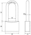 LUCCHETTO IN  OTTONE ARCO LUNGO MM.30