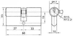CILINDRO OTTONE 3 CHIAVI MM.60 (27+33) NICHELSAT