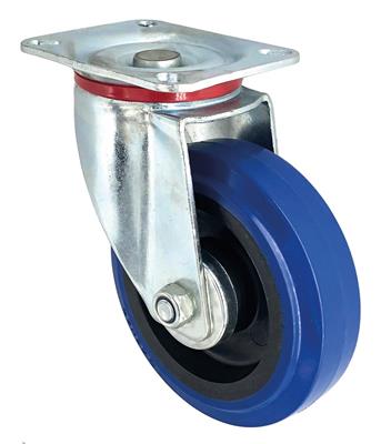 RUOTA IND.IN GOMMA ELASTICA BLU MM 200 C/PIASTRA GIR