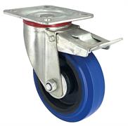 RUOTA IND.IN GOMMA ELASTICA BLU MM 125 C/PIASTRA GIR C/FRENO